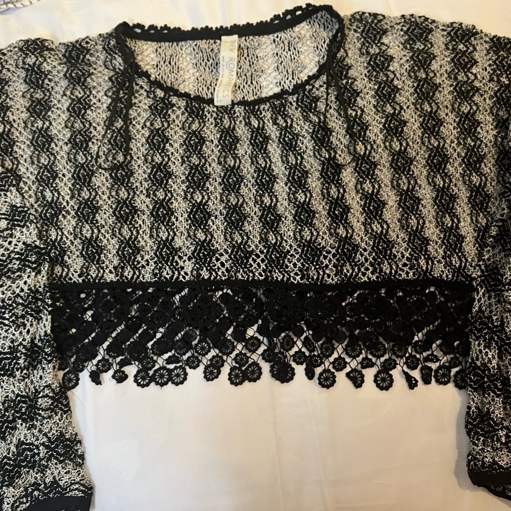 Free People Black and White Lace Crop Top